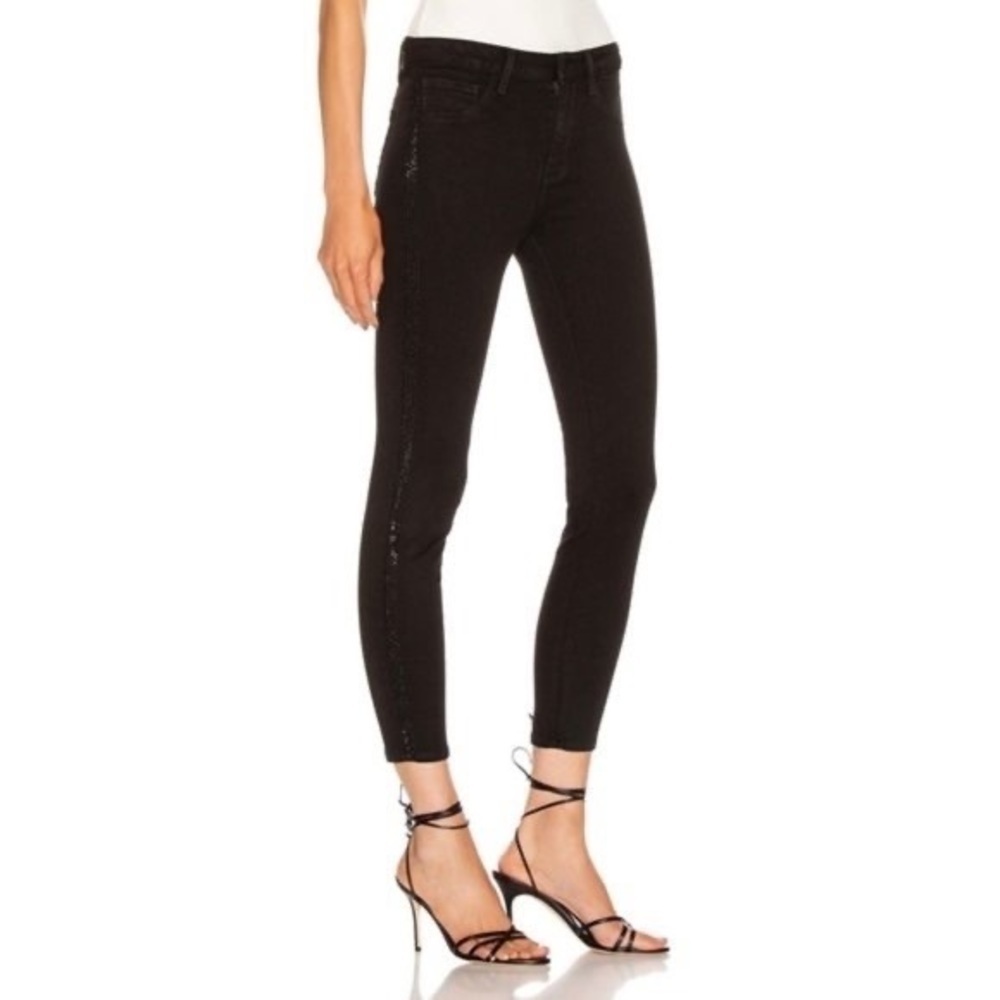 L’AGENCE Margot Crystal Tux Stripe Skinny Jeans in Noir - sz 30 - Picture 3 of 11